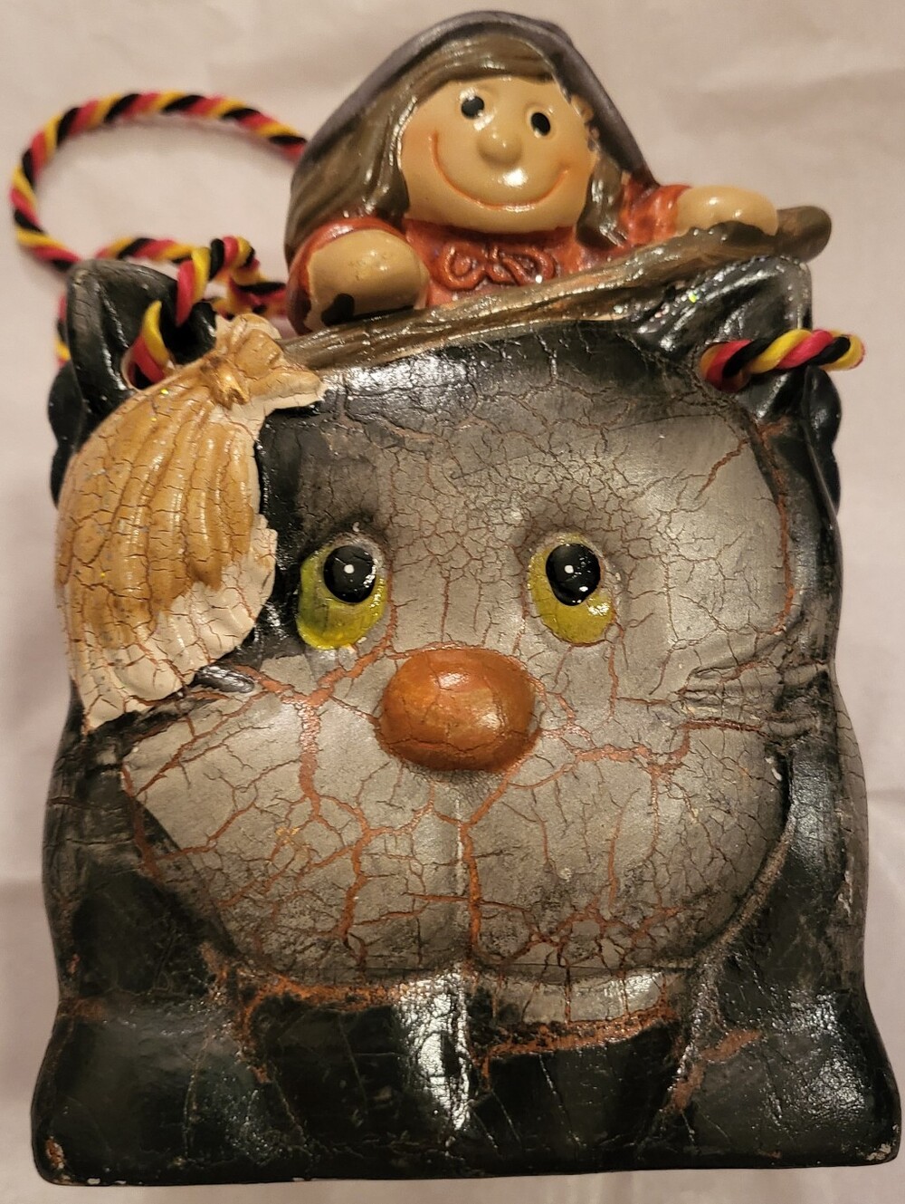 Halloween Cat Figurine with Witch Ceremic Bisque Gift / Trick or Treat Bag